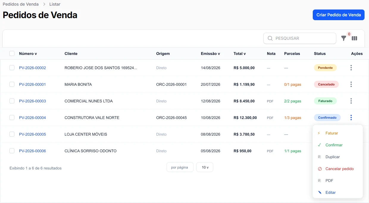 Interface do módulo de Faturamento do Sysmov ERP