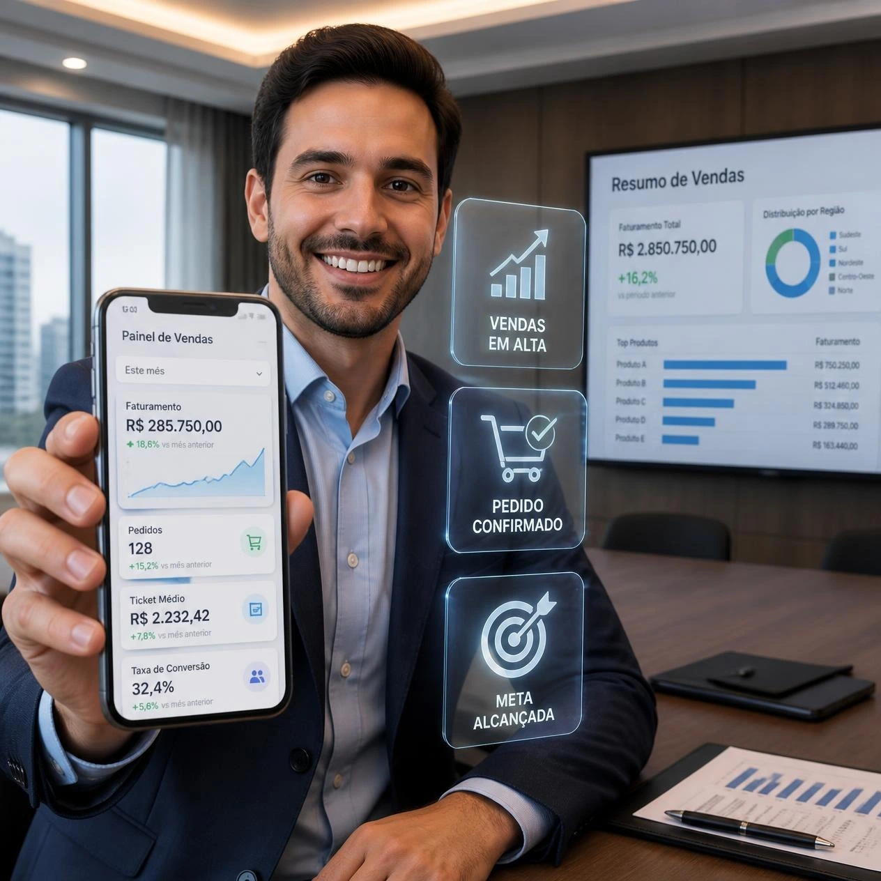 Força de Vendas — vendedor externo usando o app